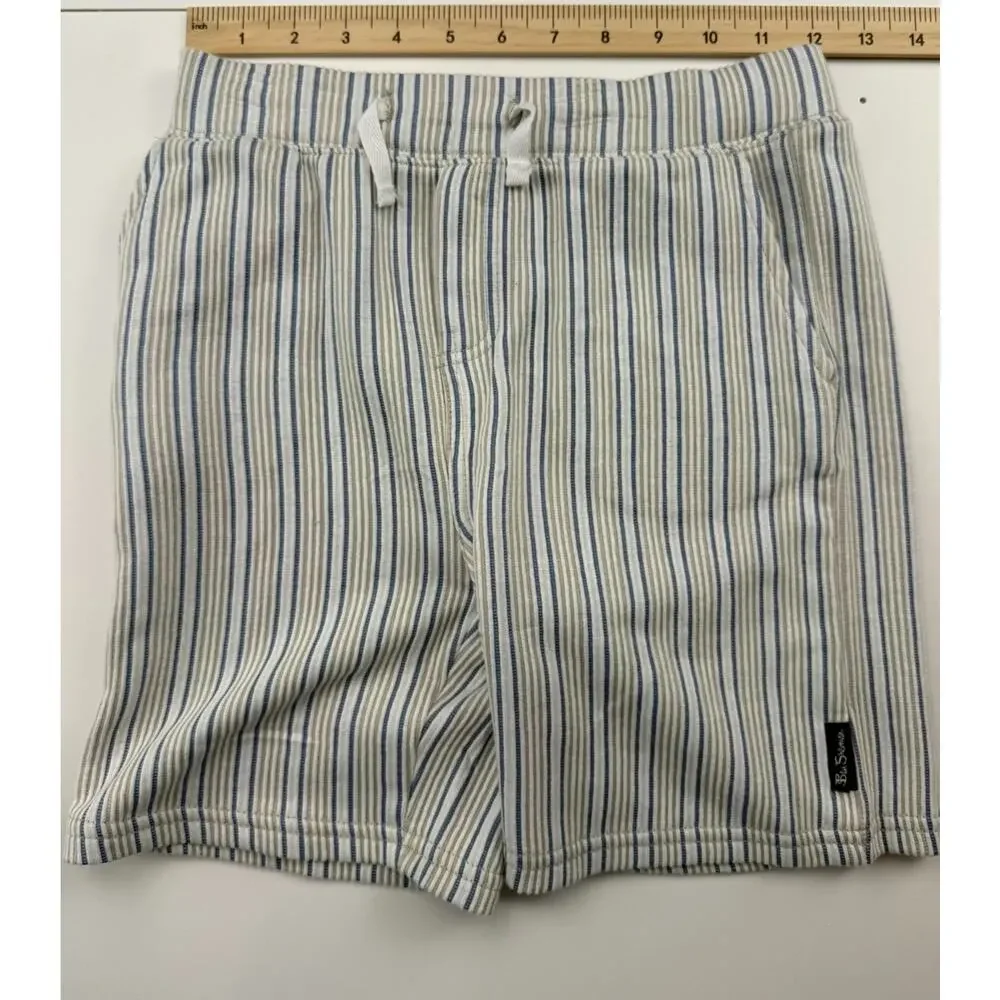 NWT Ben Sherman Boys 2 Piece Set Striped Button Up Shirt Shorts Outfit Gray Blue